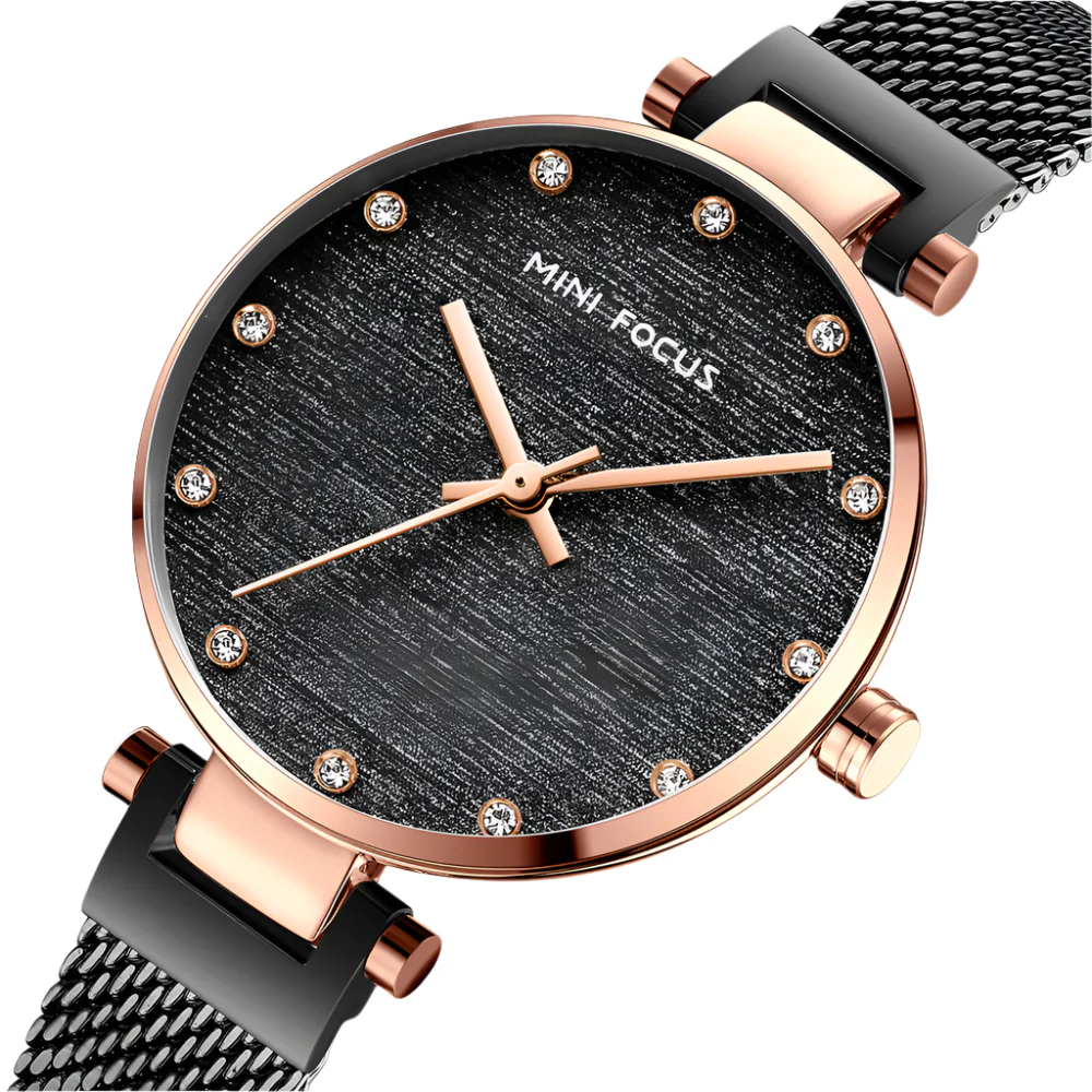 Mini Focus Black Mesh Bracelet Black Dial Quartz Watch for Ladies - MF0328L-05 - Image 2
