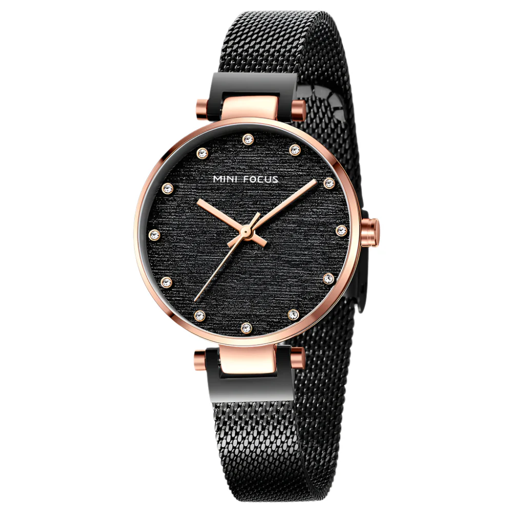 Mini Focus Black Mesh Bracelet Black Dial Quartz Watch for Ladies - MF0328L-05 - Image 3