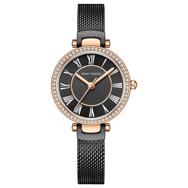 Mini Focus Black Mesh Bracelet Black Dial Quartz Watch for Ladies - MF0424L-05