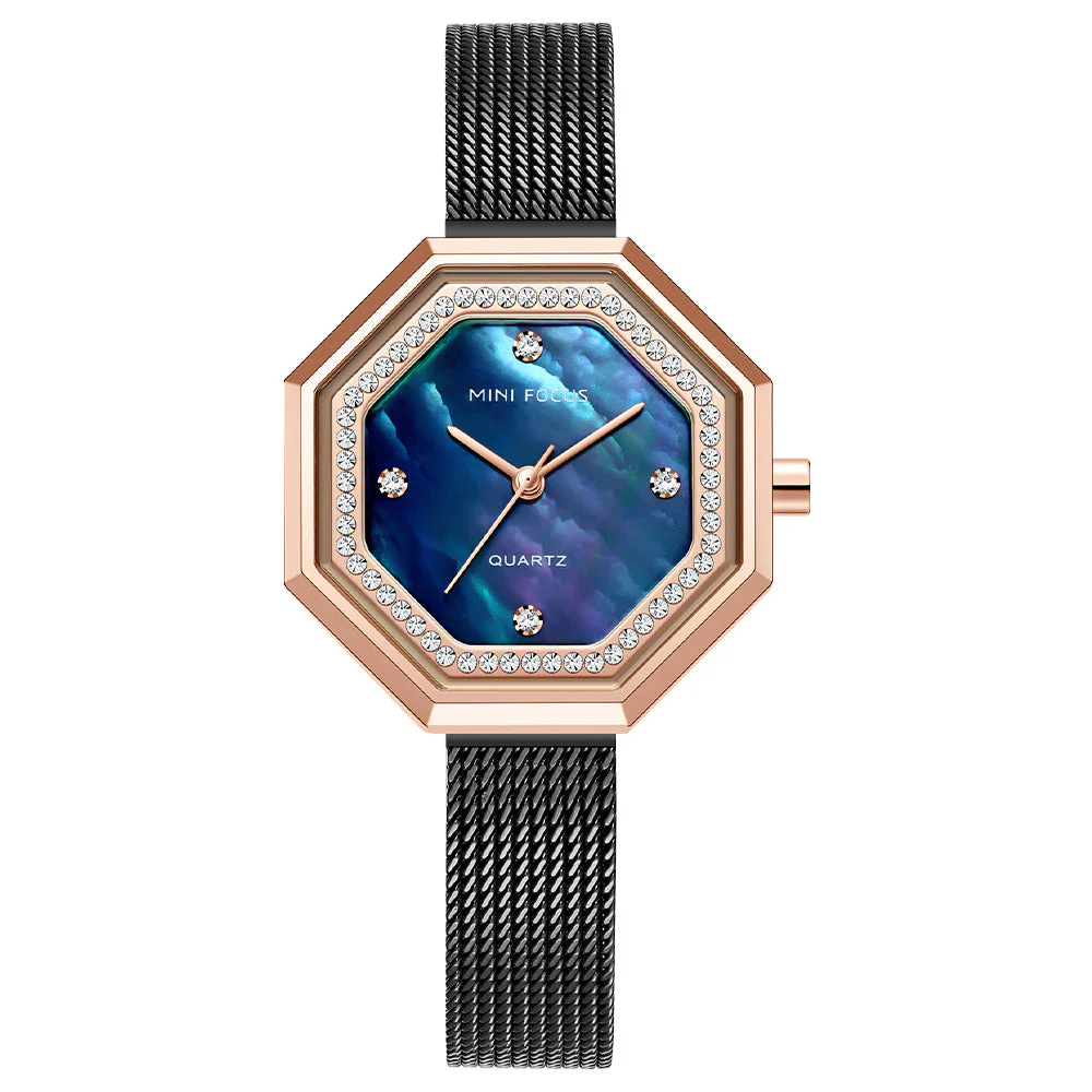 Mini Focus Black Mesh Bracelet Mother Of Pearl Dial Quartz Watch for Ladies - MF0304L-05
