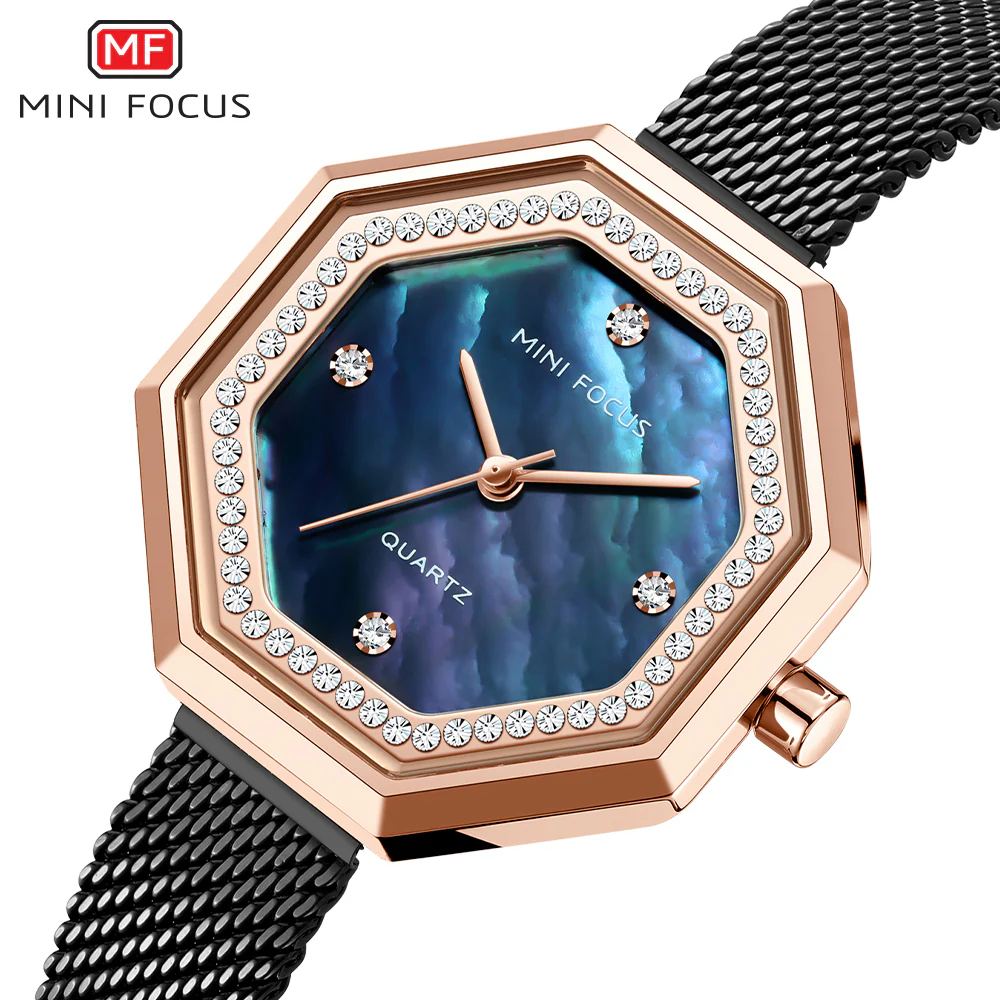 Mini Focus Black Mesh Bracelet Mother Of Pearl Dial Quartz Watch for Ladies - MF0304L-05 - Image 3
