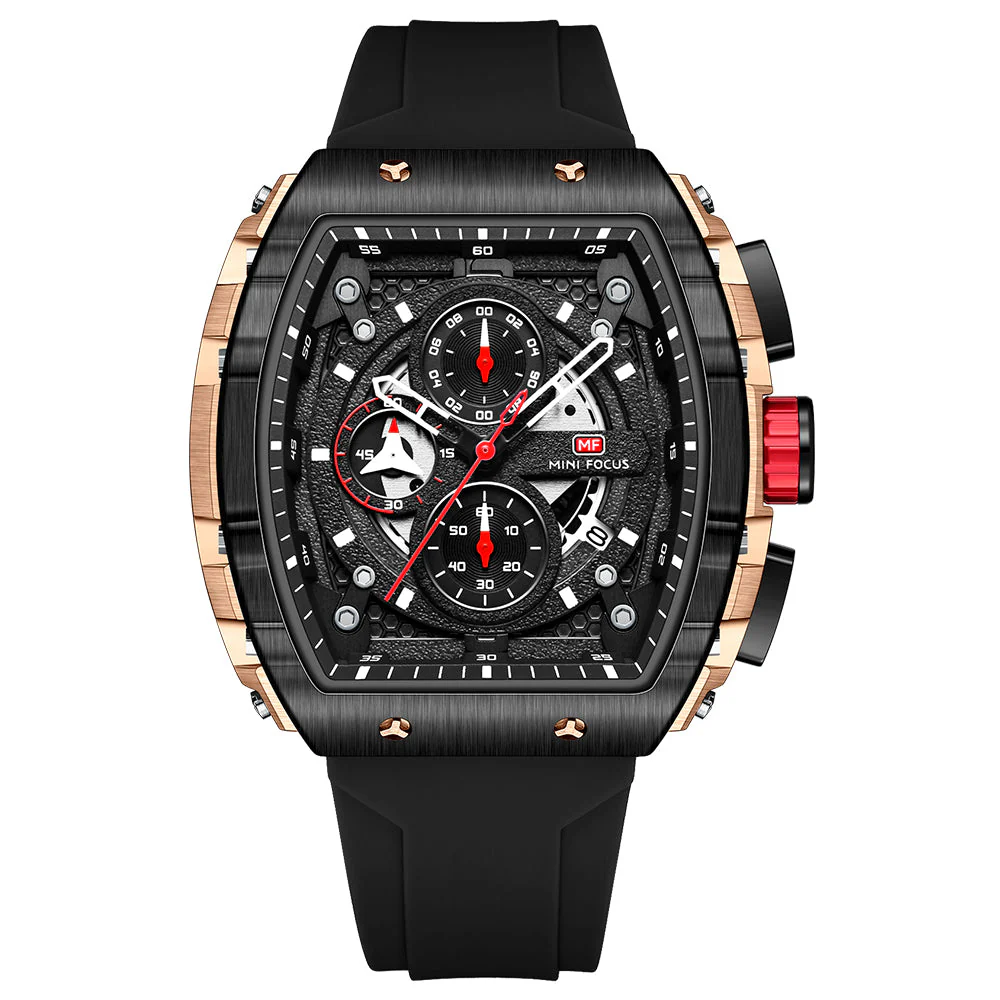 Mini Focus Black Silicone Strap Black Dial Chronograph Quartz Watch for Gents - MF0399G-03