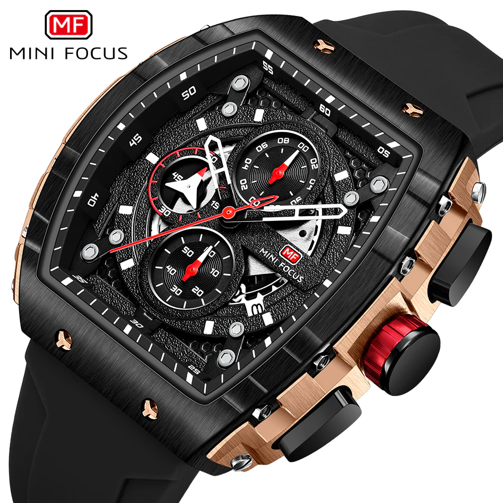 Mini Focus Black Silicone Strap Black Dial Chronograph Quartz Watch for Gents - MF0399G-03 - Image 3