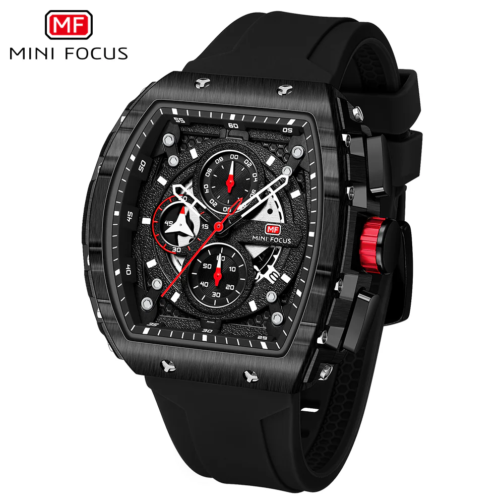 Mini Focus Black Silicone Strap Black Dial Chronograph Quartz Watch for Gents - MF0399G-05 - Image 2