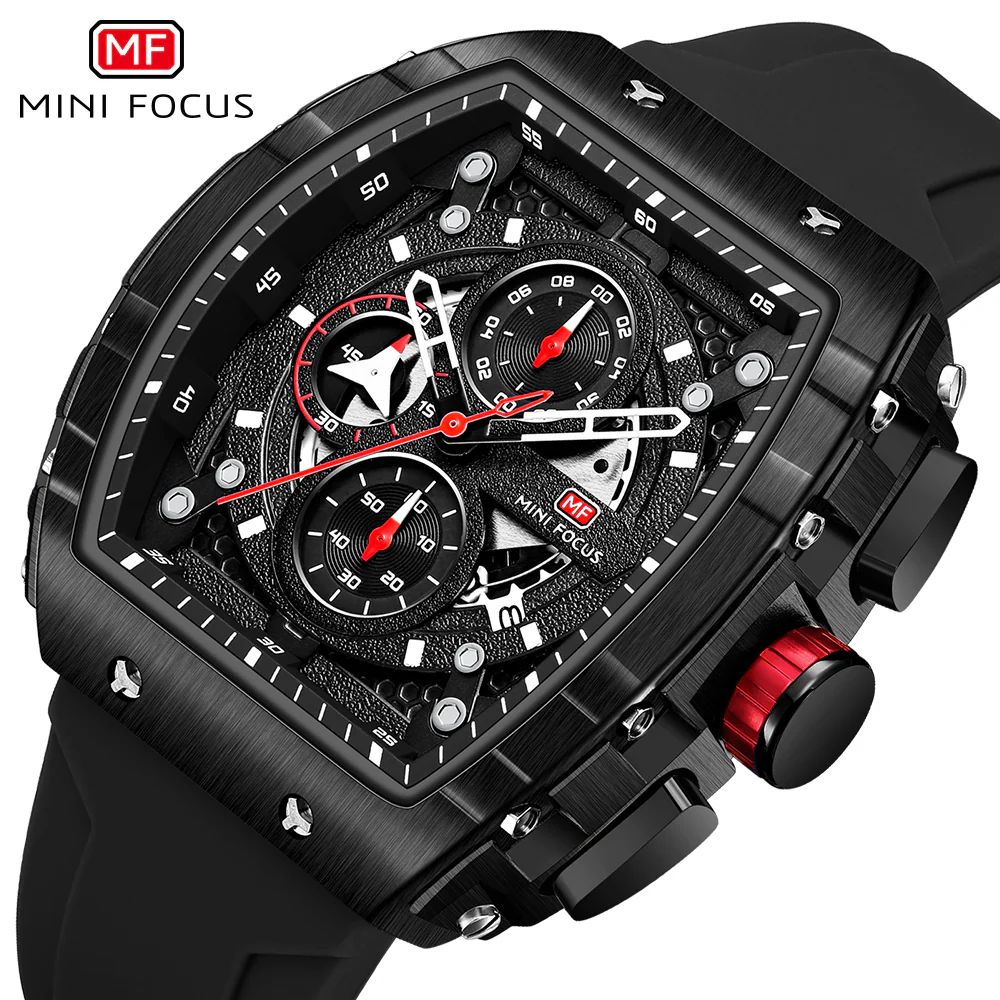 Mini Focus Black Silicone Strap Black Dial Chronograph Quartz Watch for Gents - MF0399G-05 - Image 3