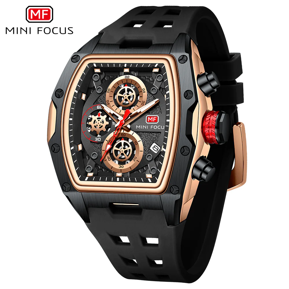 Mini Focus Black Silicone Strap Black Dial Chronograph Quartz Watch for Gents - MF0473G-01 - Image 2