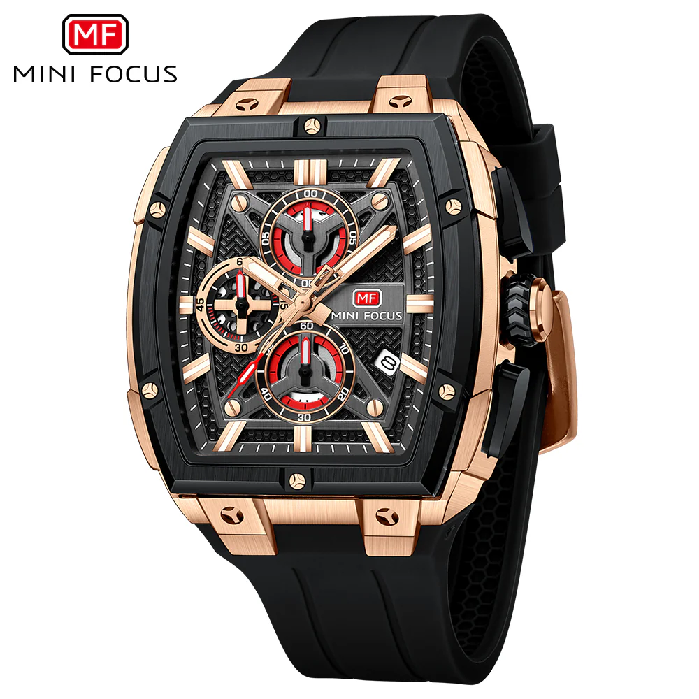 Mini Focus Black Silicone Strap Black Dial Chronograph Quartz Watch for Gents - MF0602G-01 - Image 2