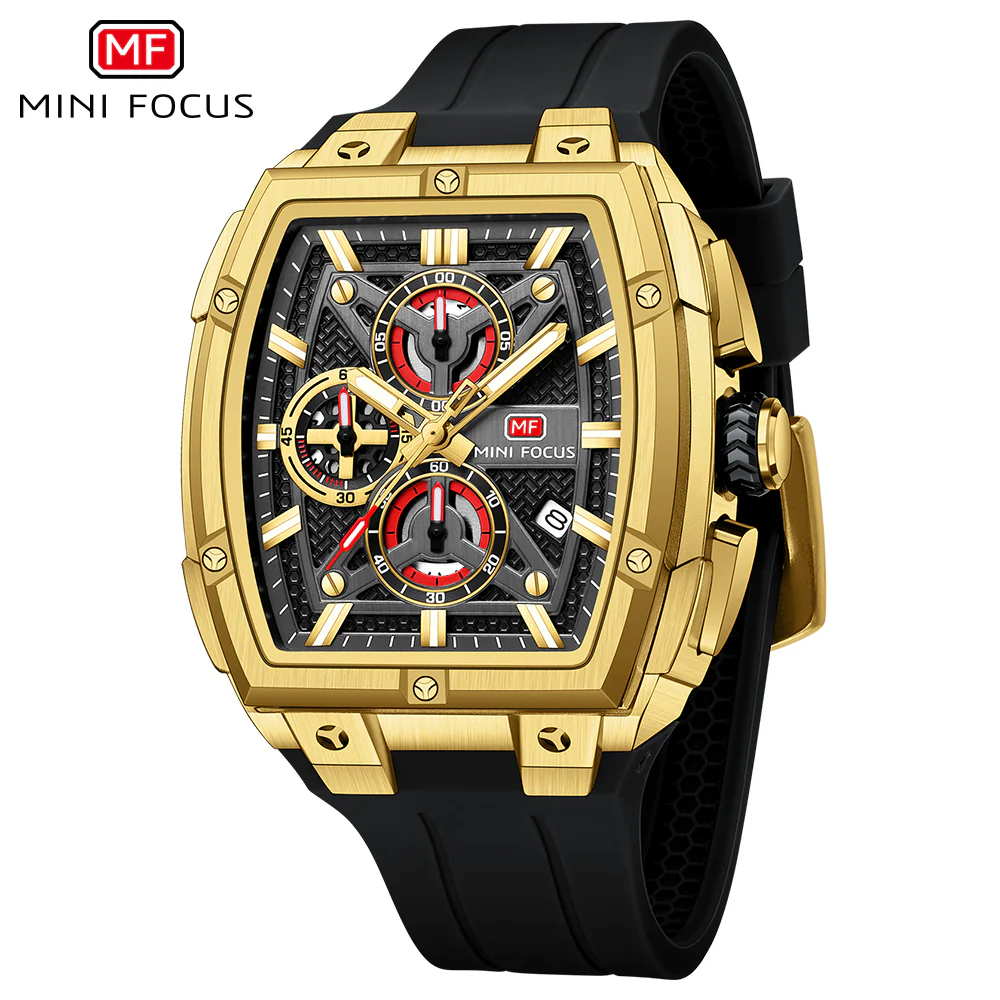 Mini Focus Black Silicone Strap Black Dial Chronograph Quartz Watch for Gents - MF0602G-03 - Image 2