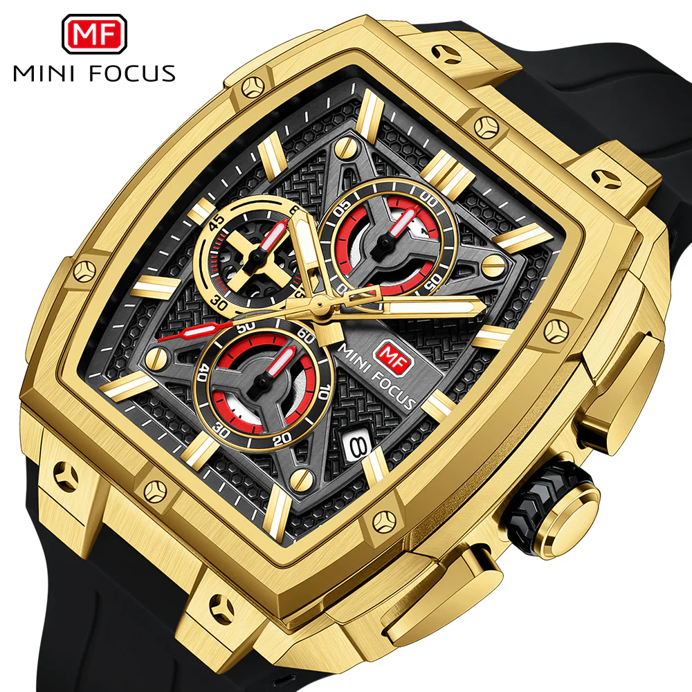 Mini Focus Black Silicone Strap Black Dial Chronograph Quartz Watch for Gents - MF0602G-03 - Image 3