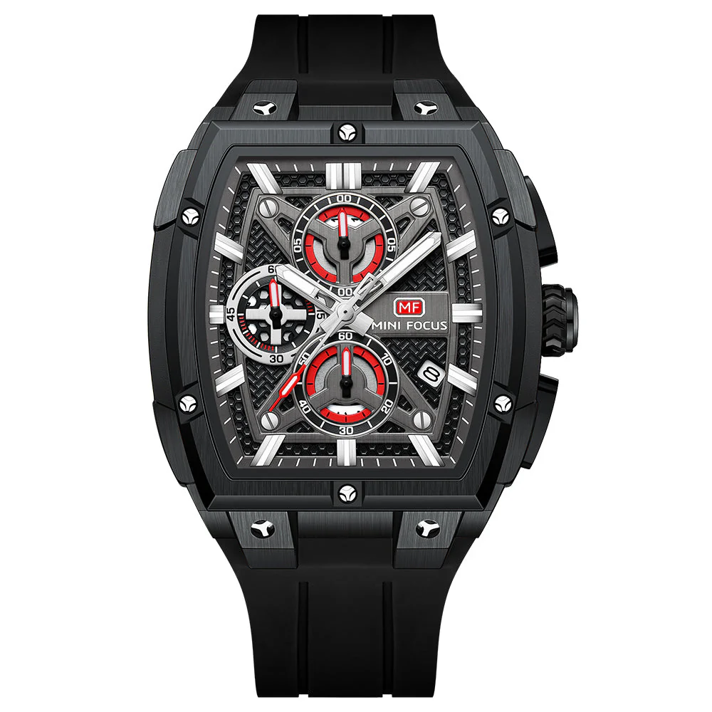 Mini Focus Black Silicone Strap Black Dial Chronograph Quartz Watch for Gents - MF0602G-05