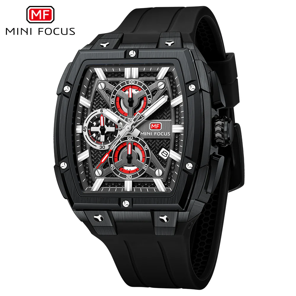 Mini Focus Black Silicone Strap Black Dial Chronograph Quartz Watch for Gents - MF0602G-05 - Image 2
