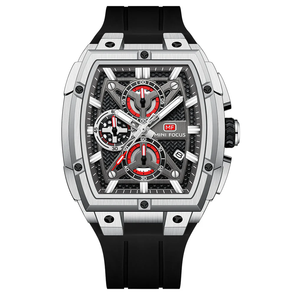 Mini Focus Black Silicone Strap Black Dial Chronograph Quartz Watch for Gents - MF0602G-06
