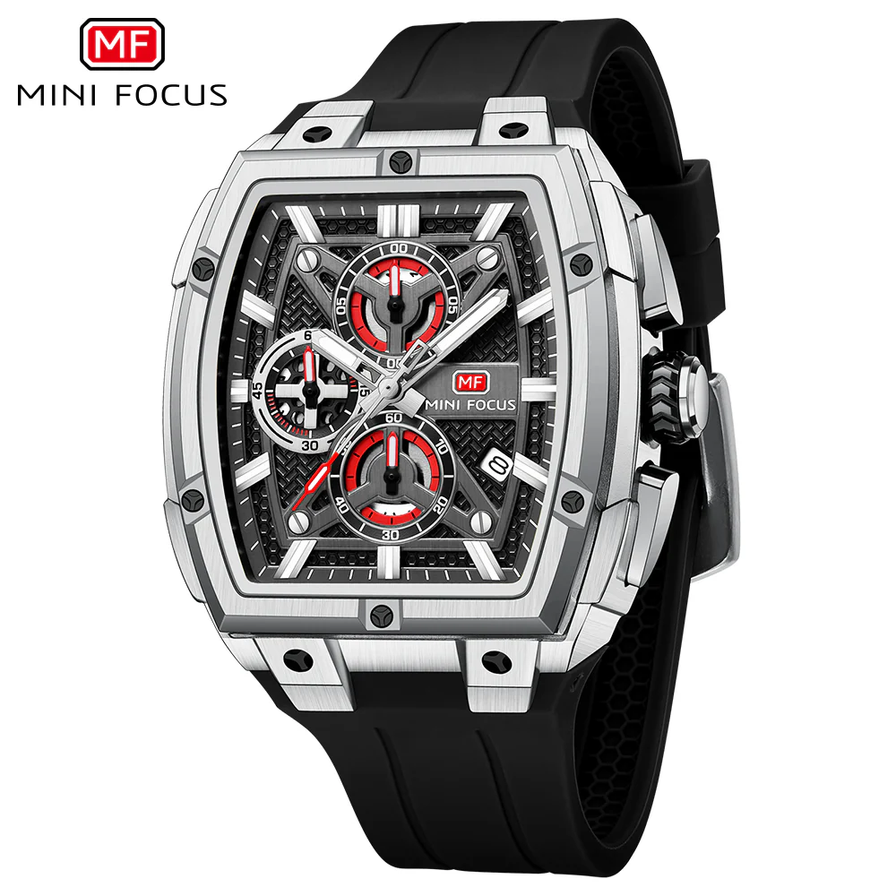 Mini Focus Black Silicone Strap Black Dial Chronograph Quartz Watch for Gents - MF0602G-06 - Image 2