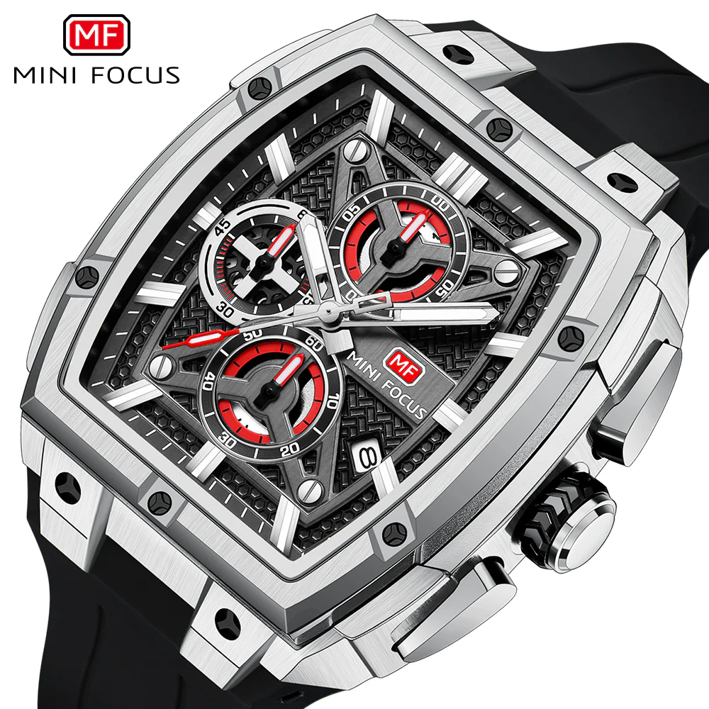 Mini Focus Black Silicone Strap Black Dial Chronograph Quartz Watch for Gents - MF0602G-06 - Image 3