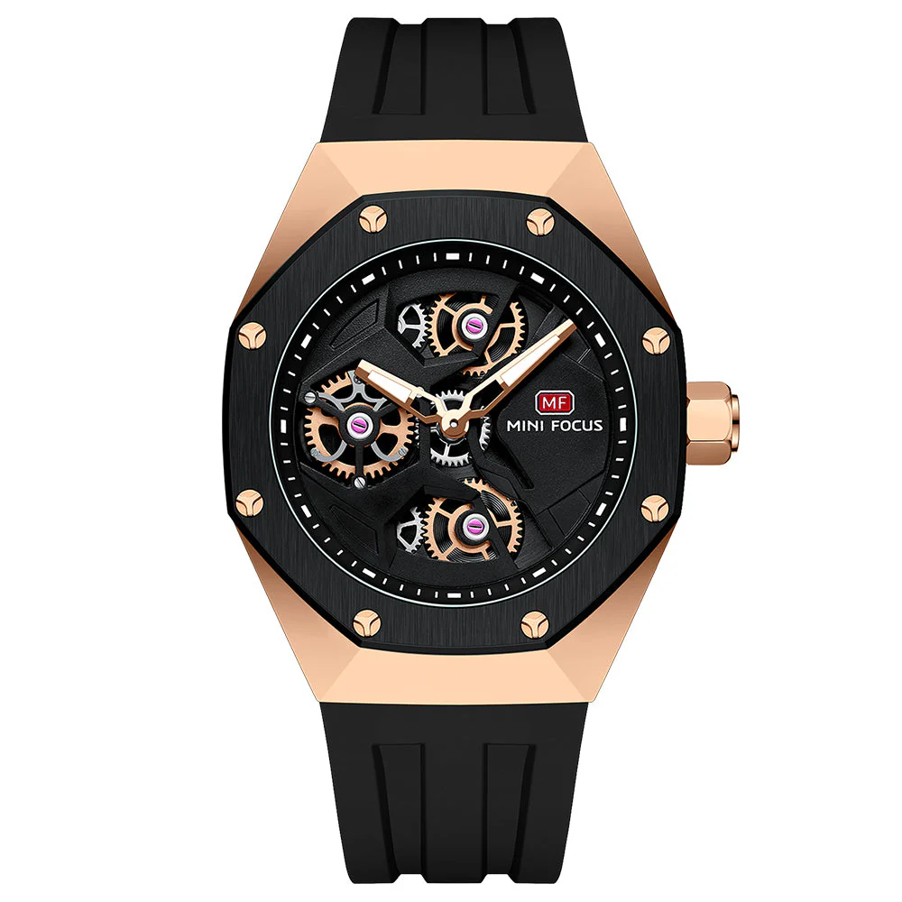 Mini Focus Black Silicone Strap Black Dial Quartz Watch for Gents - MF0422G-02