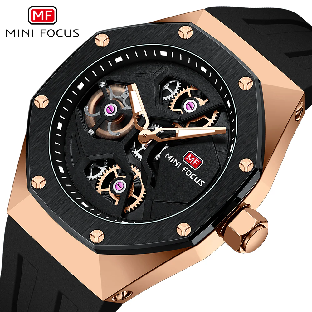 Mini Focus Black Silicone Strap Black Dial Quartz Watch for Gents - MF0422G-02 - Image 2