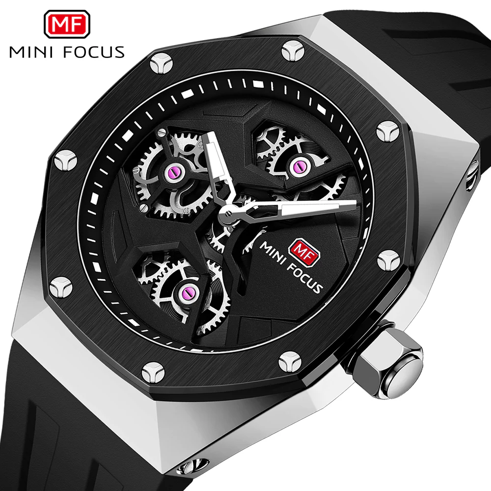 Mini Focus Black Silicone Strap Black Dial Quartz Watch for Gents - MF0422G-05 - Image 2
