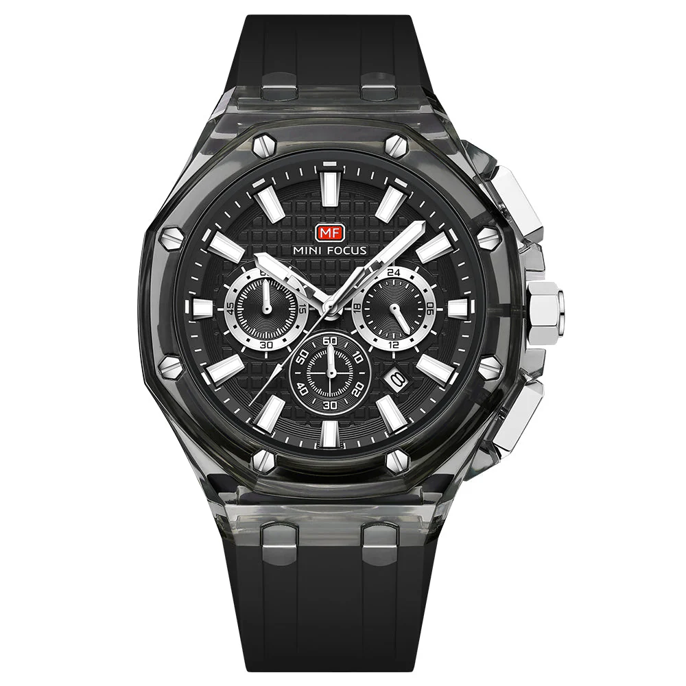 Mini Focus Black Silicone Strap Black Dial Quartz Watch for Gents - MF0616G-01