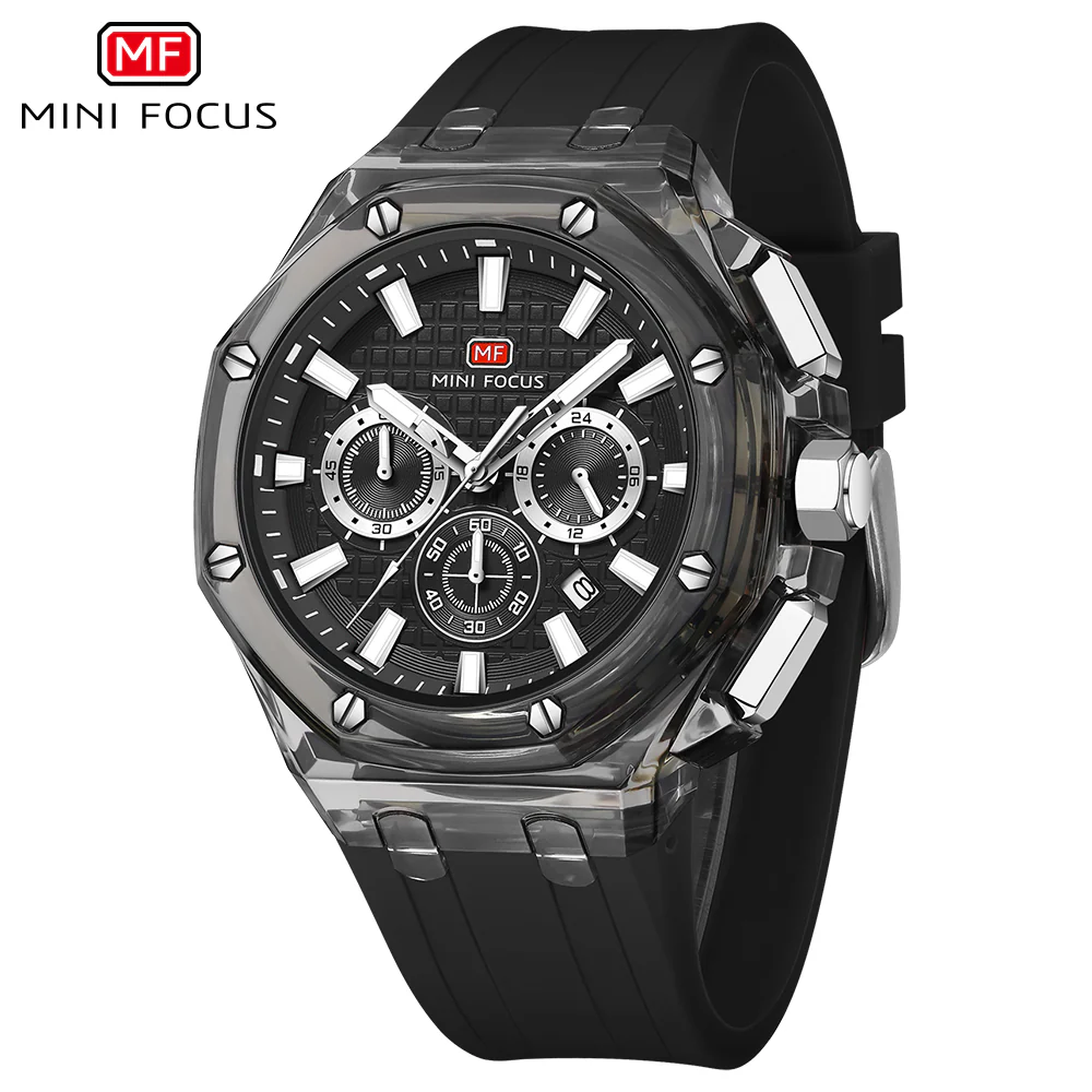 Mini Focus Black Silicone Strap Black Dial Quartz Watch for Gents - MF0616G-01 - Image 2