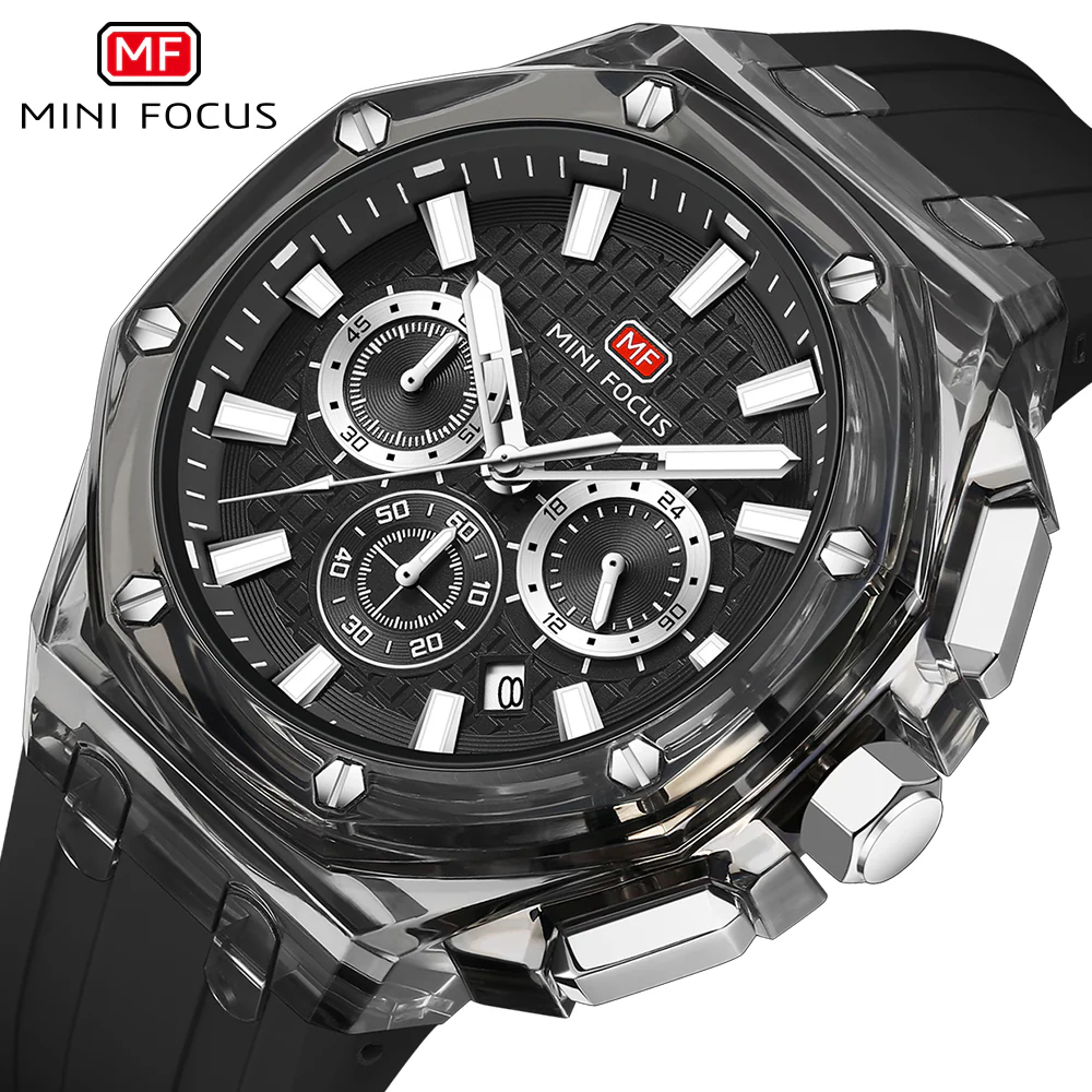 Mini Focus Black Silicone Strap Black Dial Quartz Watch for Gents - MF0616G-01 - Image 3