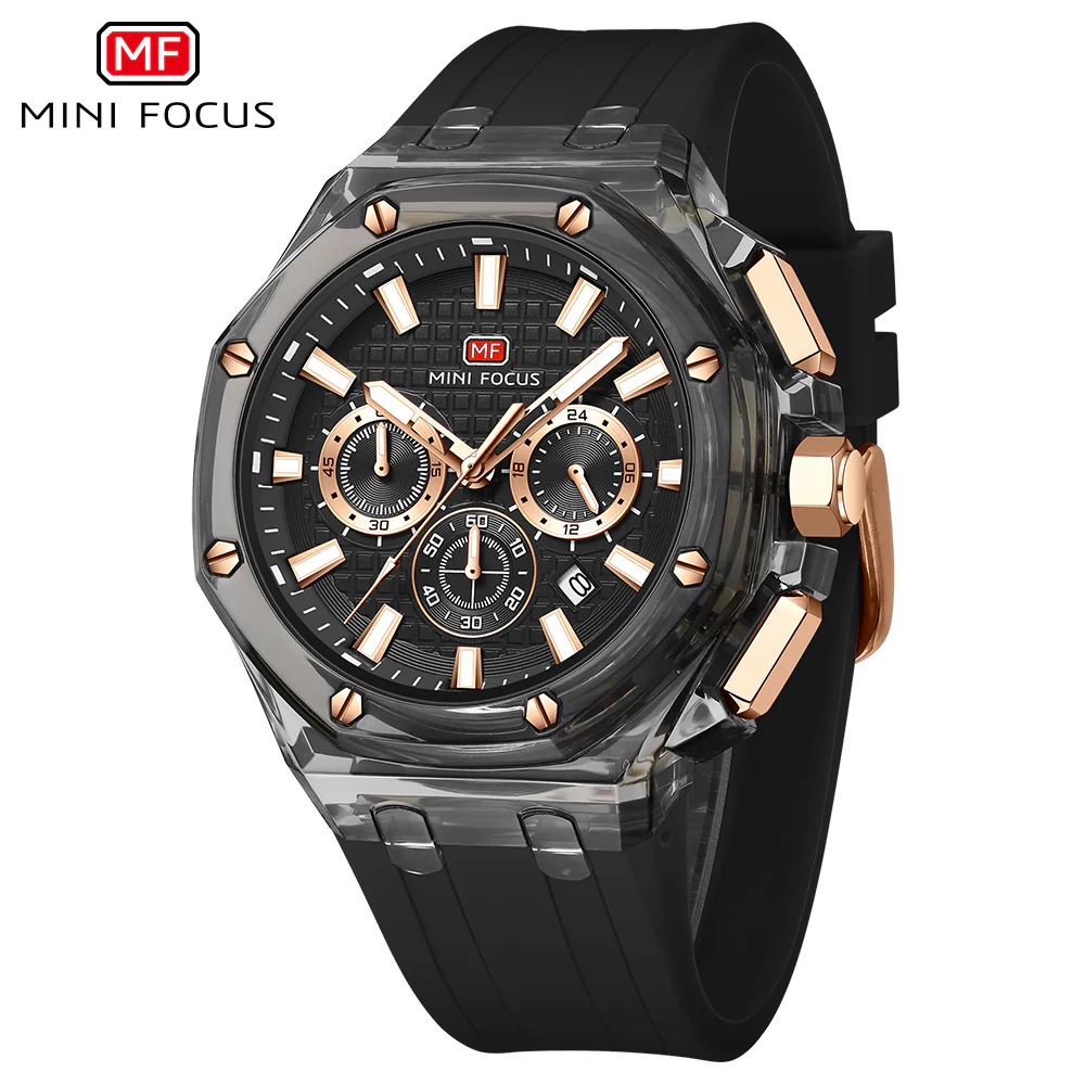 Mini Focus Black Silicone Strap Black Dial Quartz Watch for Gents - MF0616G-02 - Image 2
