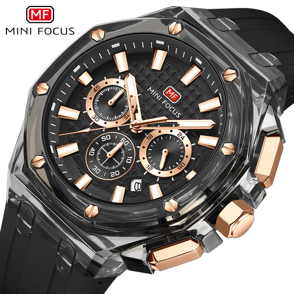 Mini Focus Black Silicone Strap Black Dial Quartz Watch for Gents - MF0616G-02 - Image 3