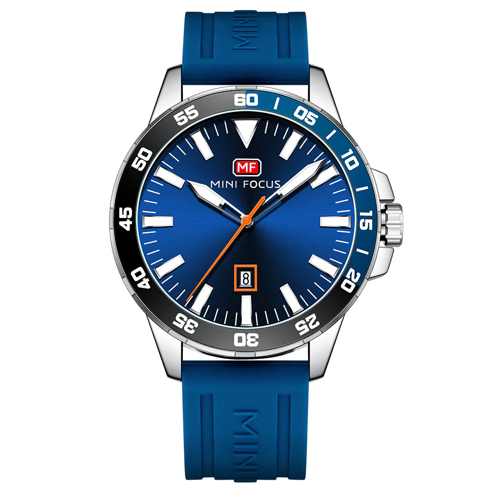 Mini Focus Black Silicone Strap Blue Dial Quartz Watch for Gents - MF0020G-02