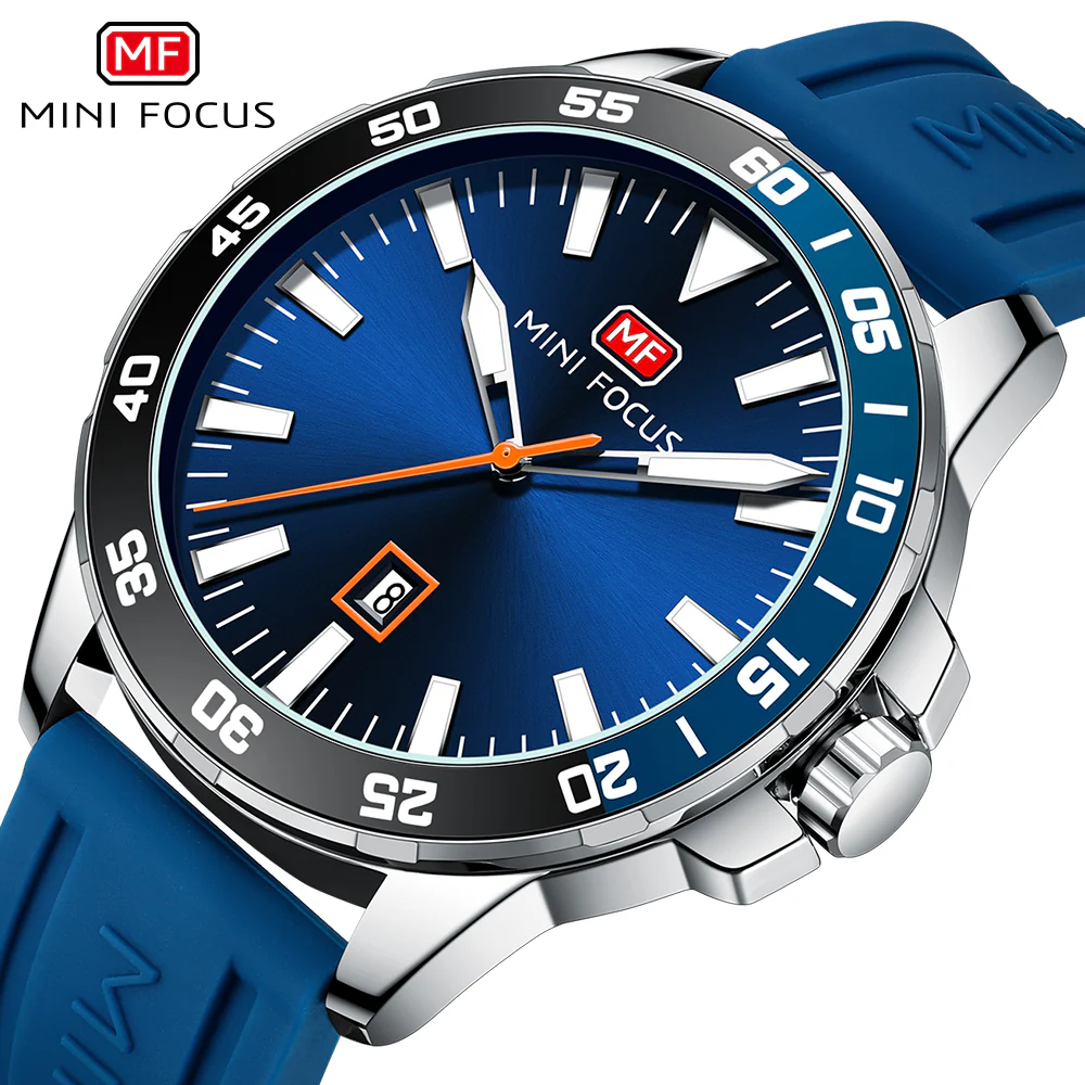Mini Focus Black Silicone Strap Blue Dial Quartz Watch for Gents - MF0020G-02 - Image 3