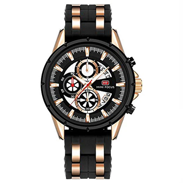 Mini Focus Black Silicone Strap Strap Black Dial Chronograph Quartz Watch for Gents - MF0273G-03