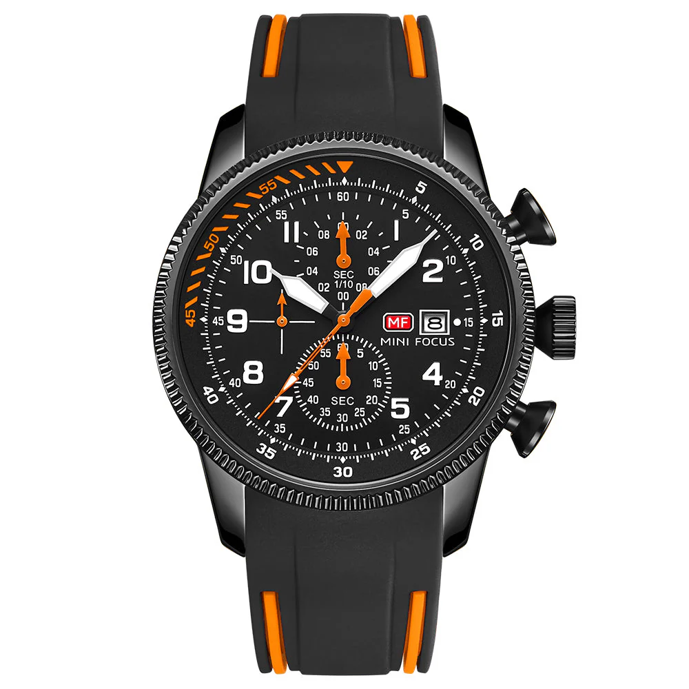 Mini Focus Black Silicone Strap Strap Black Dial Chronograph Quartz Watch for Gents - MF0379G-03