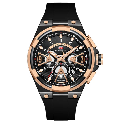 Mini Focus Black Silicone Strap Strap Black Dial Chronograph Quartz Watch for Gents - MF0402G-01