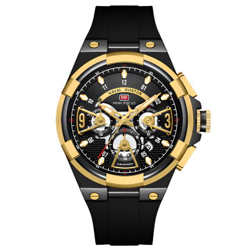 Mini Focus Black Silicone Strap Strap Black Dial Chronograph Quartz Watch for Gents - MF0402G-02