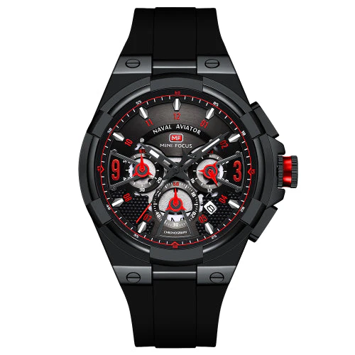 Mini Focus Black Silicone Strap Strap Black Dial Chronograph Quartz Watch for Gents - MF0402G-05