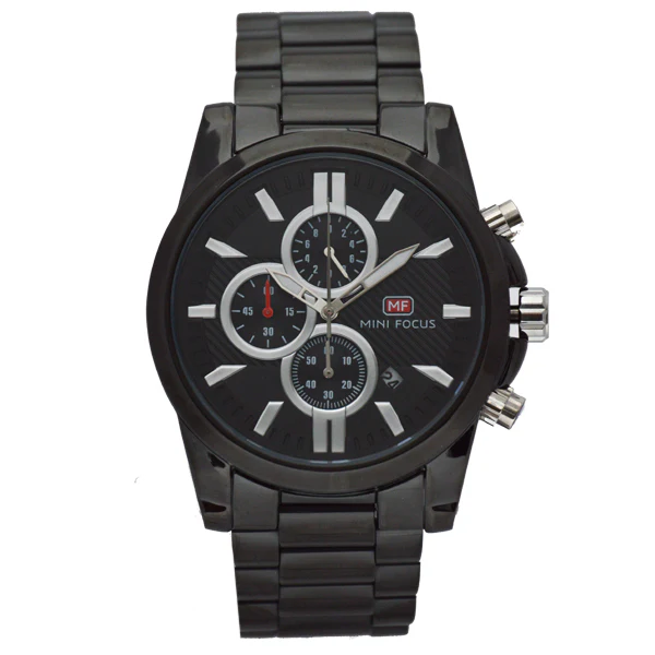 Mini Focus Black Stainless Steel Black Dial Chronograph Quartz Watch for Gents - MF0134G-04