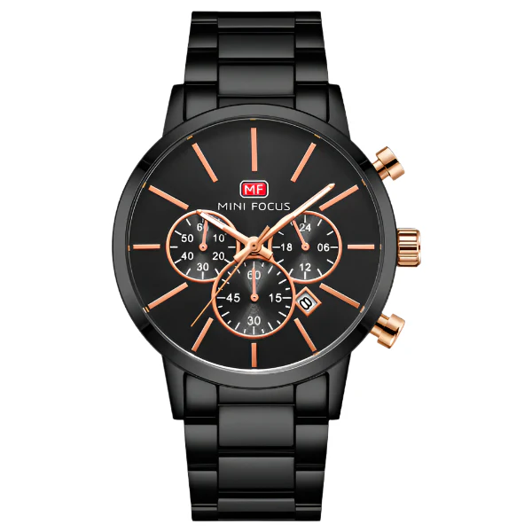 Mini Focus Black Stainless Steel Black Dial Chronograph Quartz Watch for Gents - MF0294G-04