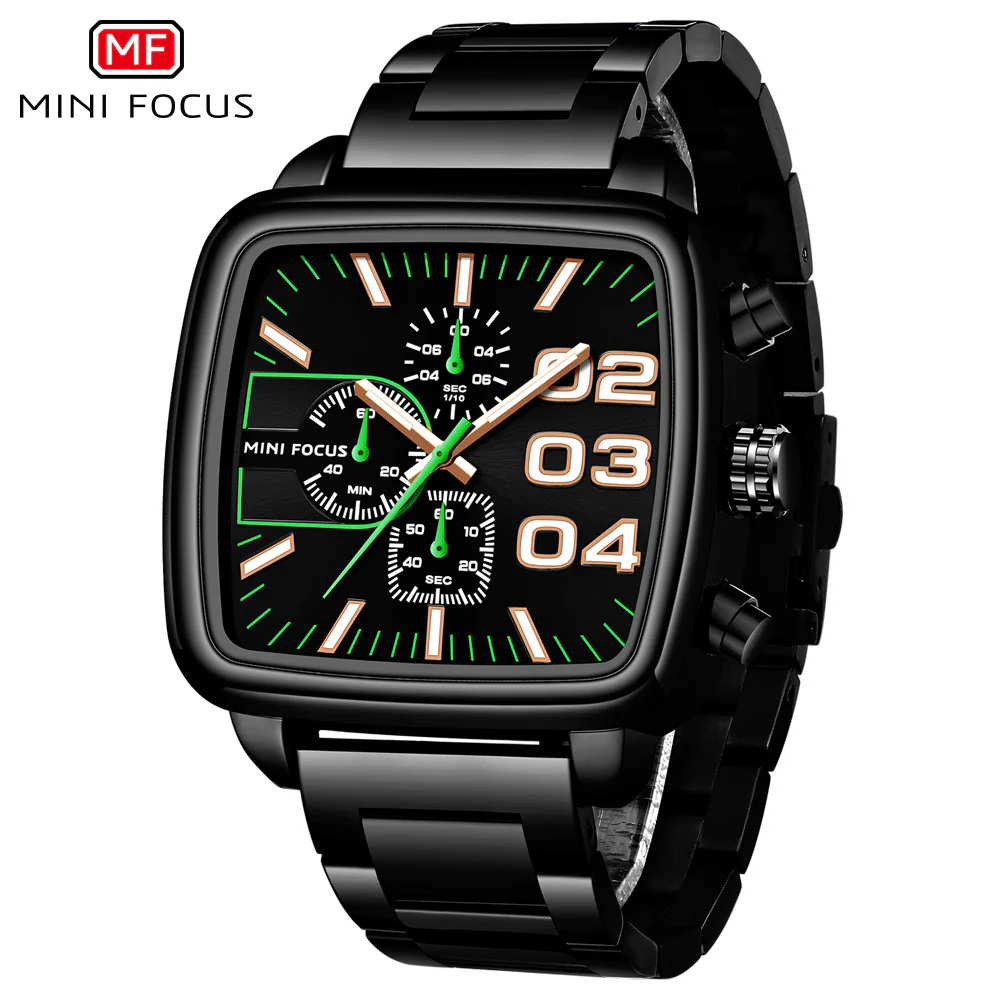 Mini Focus Black Stainless Steel Black Dial Chronograph Quartz Watch for Gents - MF0314G-04 - Image 2
