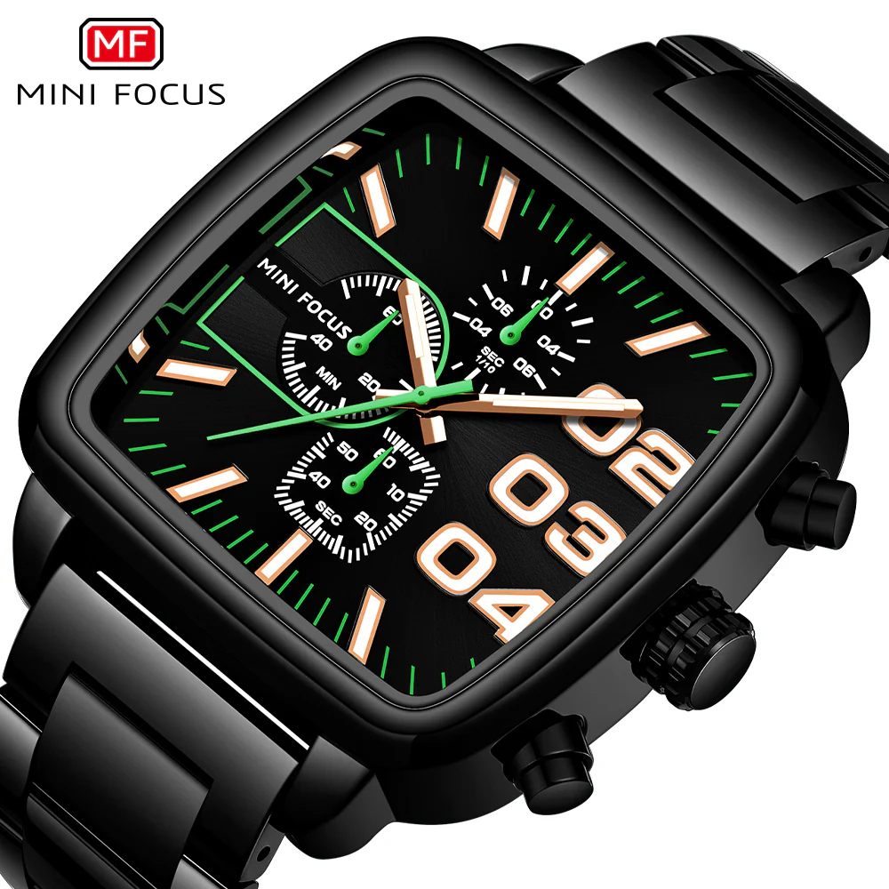 Mini Focus Black Stainless Steel Black Dial Chronograph Quartz Watch for Gents - MF0314G-04 - Image 3