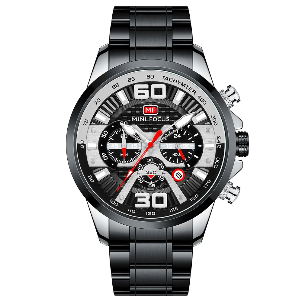 Mini Focus Black Stainless Steel Black Dial Chronograph Quartz Watch for Gents - MF0336G-01
