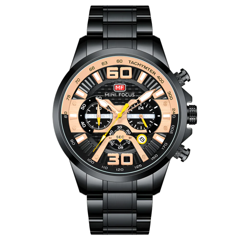 Mini Focus Black Stainless Steel Black Dial Chronograph Quartz Watch for Gents - MF0336G-05