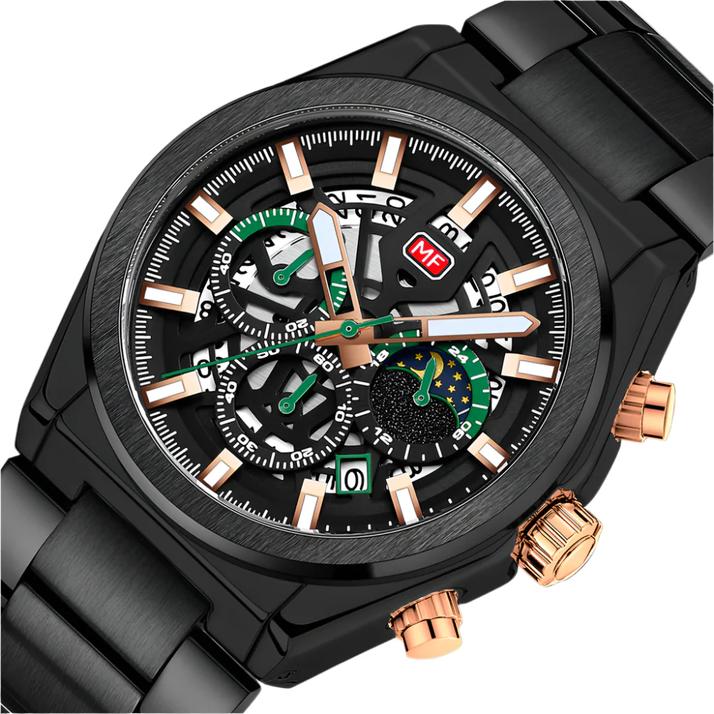 Mini Focus Black Stainless Steel Black Dial Chronograph Quartz Watch for Gents - MF0339G-05 - Image 2