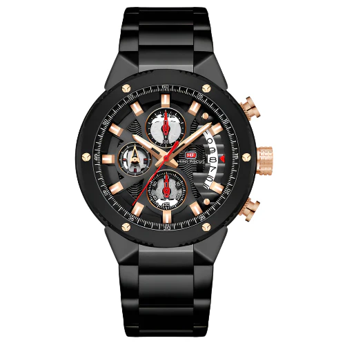 Mini Focus Black Stainless Steel Black Dial Chronograph Quartz Watch for Gents - MF0397G-05