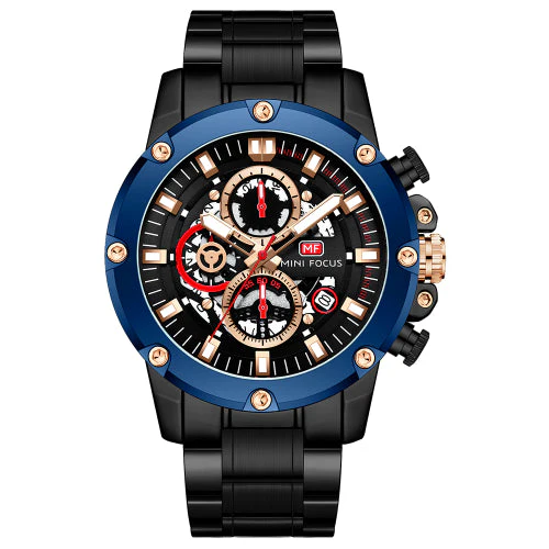 Mini Focus Black Stainless Steel Black Dial Chronograph Quartz Watch for Gents - MF0398G-01