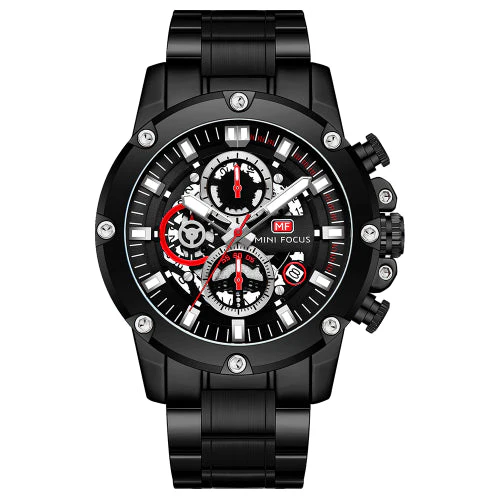 Mini Focus Black Stainless Steel Black Dial Chronograph Quartz Watch for Gents - MF0398G-04