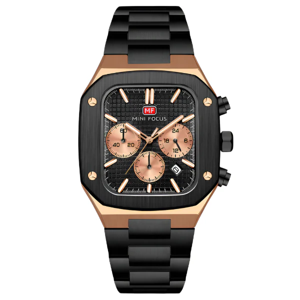 Mini Focus Black Stainless Steel Black Dial Chronograph Quartz Watch for Gents - MF0414G-04