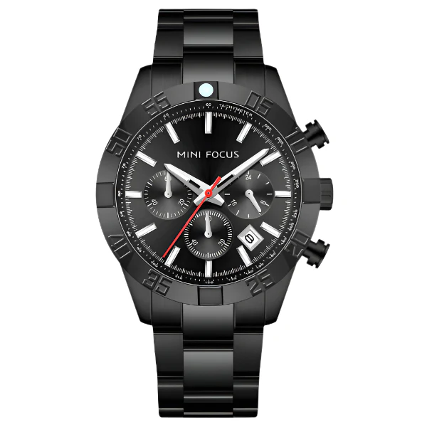 Mini Focus Black Stainless Steel Black Dial Chronograph Quartz Watch for Gents - MF0416G-05