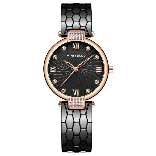 Mini Focus Black Stainless Steel Black Dial Quartz Watch for Ladies - MF0186L-03