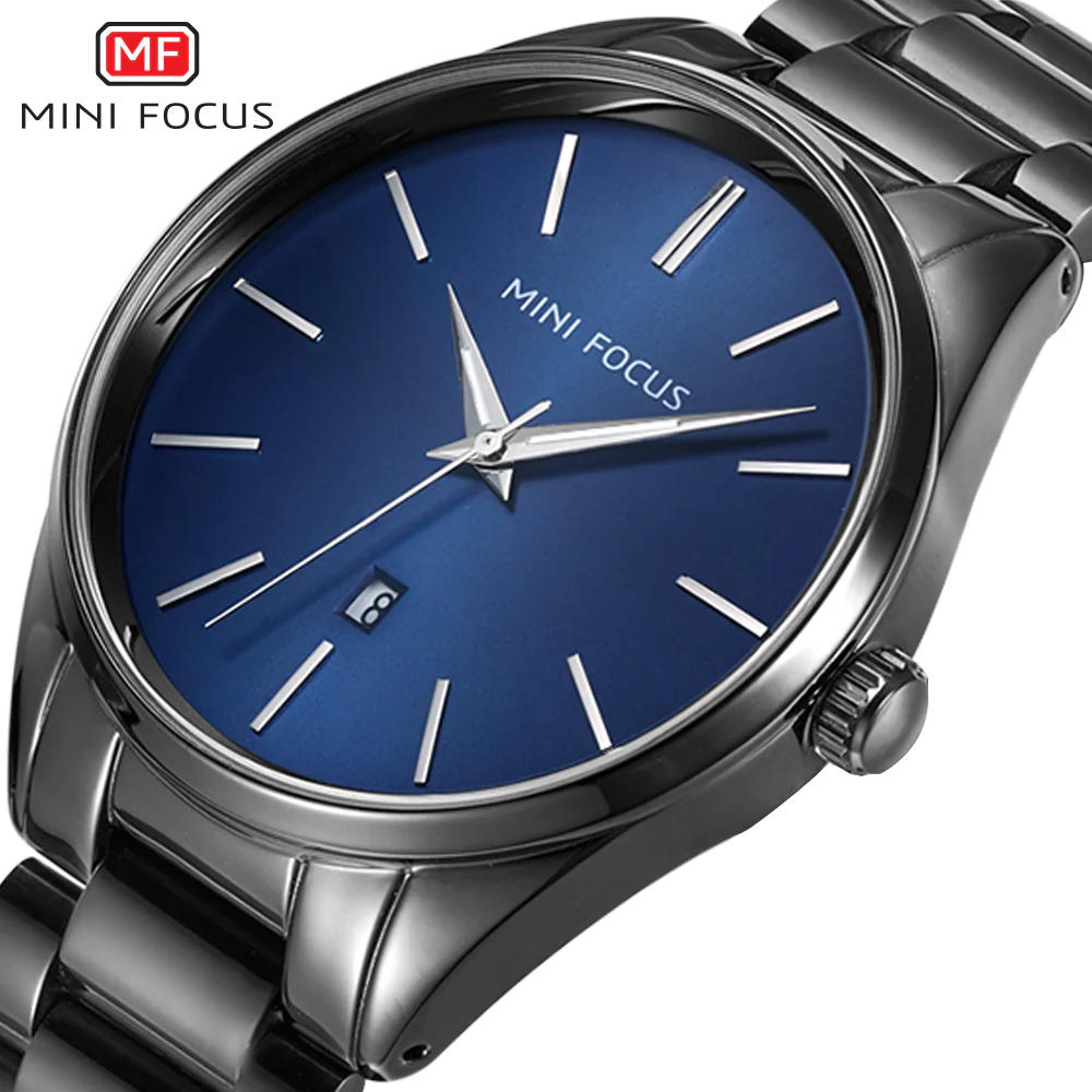 Mini Focus Black Stainless Steel Blue Dial Quartz Watch for Gents - MF0050G-02 - Image 2