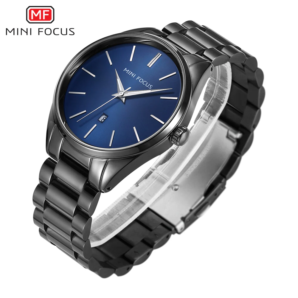 Mini Focus Black Stainless Steel Blue Dial Quartz Watch for Gents - MF0050G-02 - Image 3