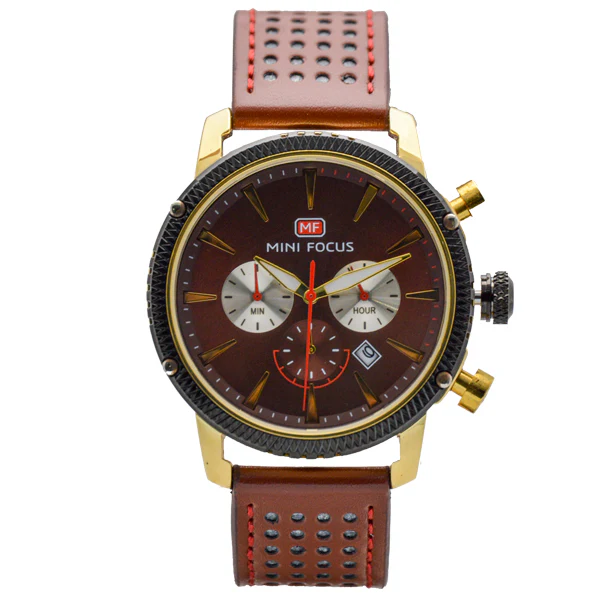 Mini Focus Blue Leather Strap Blue Dial Chronograph Quartz Watch for Gents - MF0010G-05
