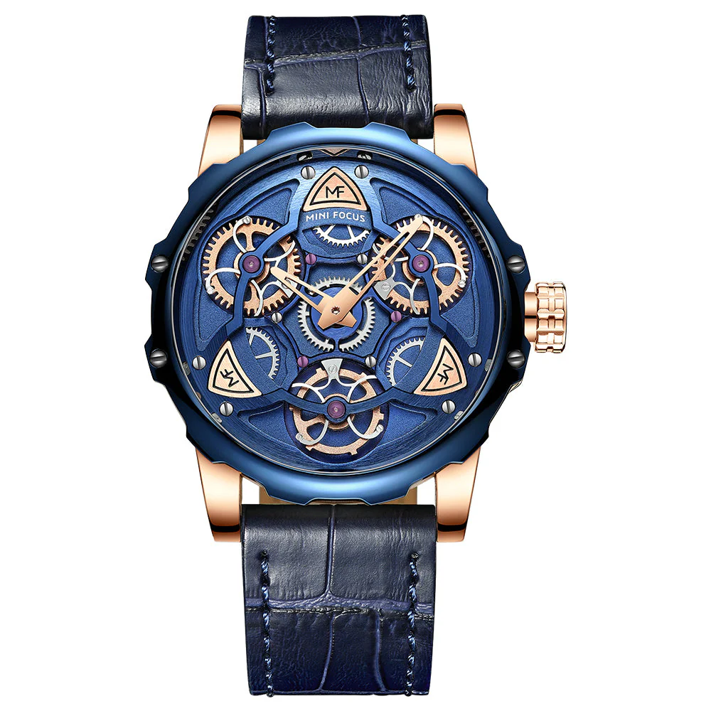 Mini Focus Blue Leather Strap Blue Dial Quartz Watch for Gents - MF0249G-04